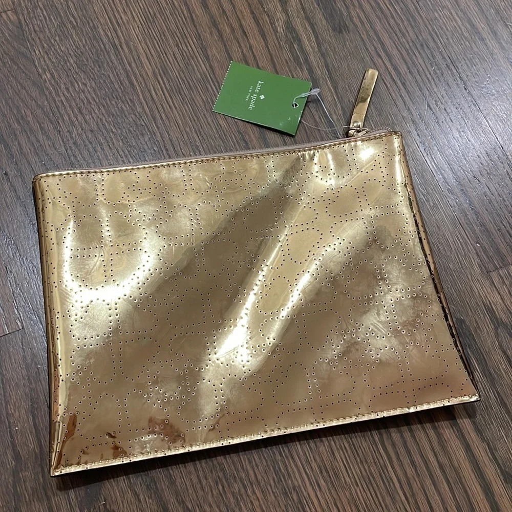 NWT Kate Spade Metro Spade Large Pouch Clutch in Gold - Picture 7 of 7